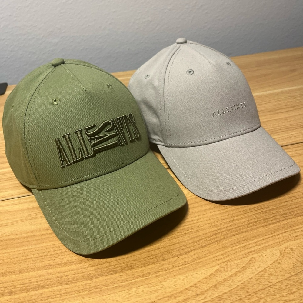 AllSaints Olive and Grey bundle Embroidered Logo Baseball Caps (Diesel, Zara)